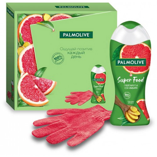 Набор Palmolive Super Food Гель для душа Грейпфрут и сок имбиря 250 мл + перчатка