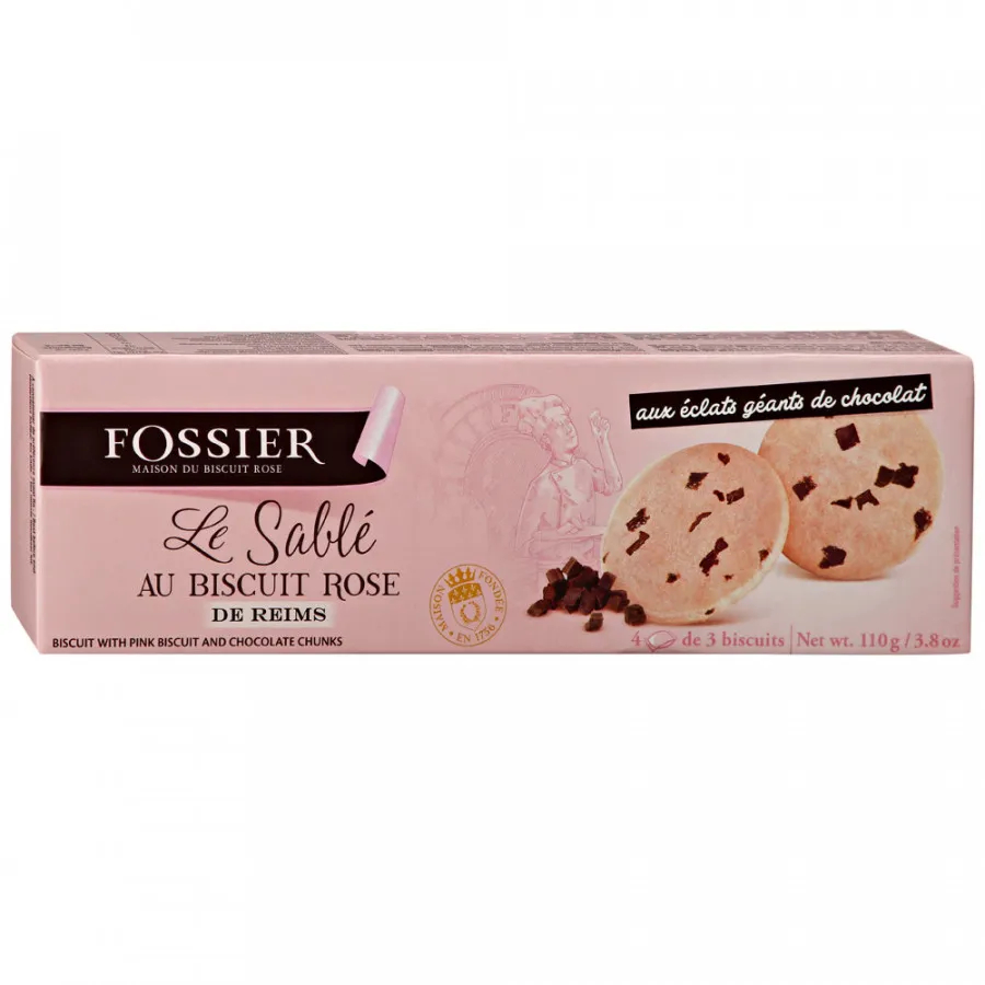 Печенье Fossier розовый бисквит с кусочками шоколада, 110 г
