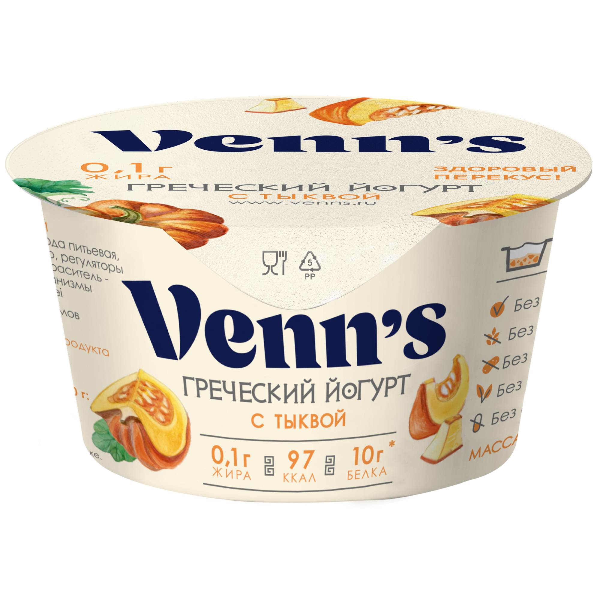 

Йогурт Venn's Греческий обезжиренный со тыквой 0.1%, 130 г
