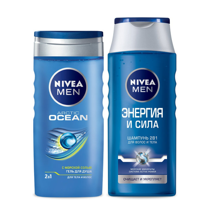 фото Набор nivea men power гель для душа 2в1 250 мл, шампунь для тела и волос 250 мл