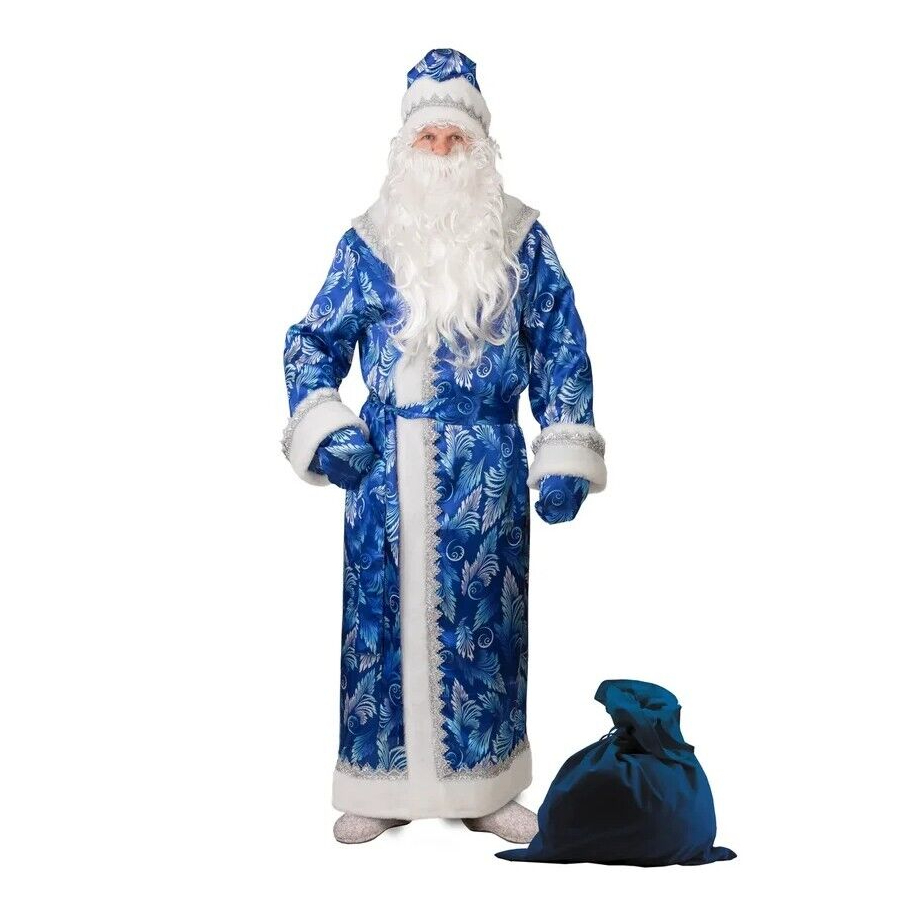 фото Костюм карнавальный батик дед мороз синий размер 54-56