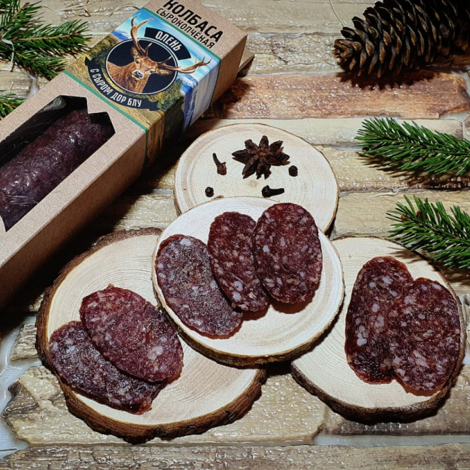 Колбаса Деликатес дичь из оленя с сыром в подарочной упаковке, 230 г