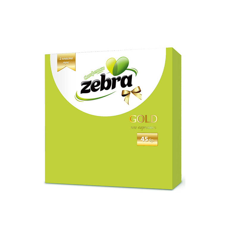Салфетки бумажные Zebra 33х33 2слоя зеленые 45шт