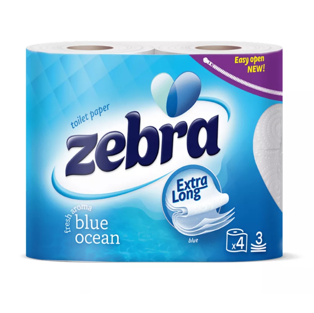 Бумага туалетная Zebra color blue 4 рулона 3 слоя