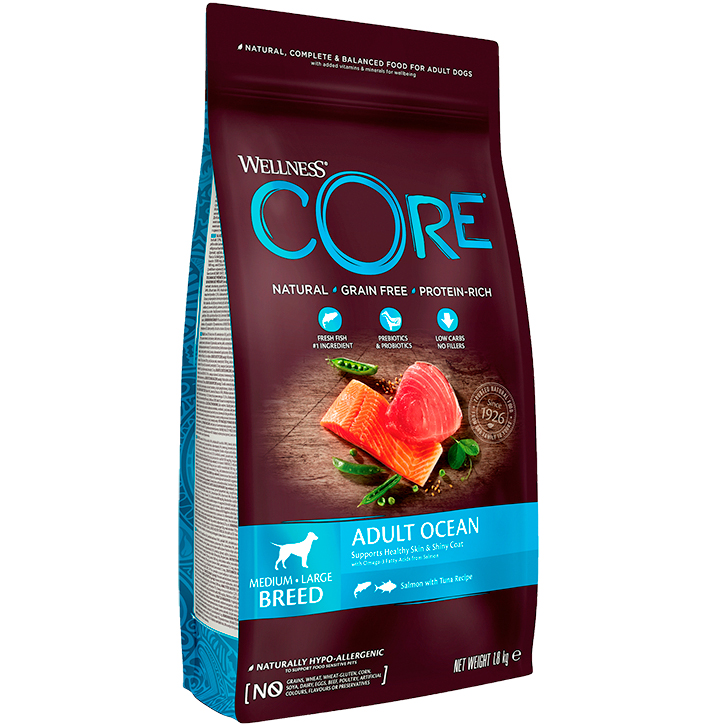 фото Корм для собак wellness core ocean для взрослых собак из лосося с тунцом 1,8 кг