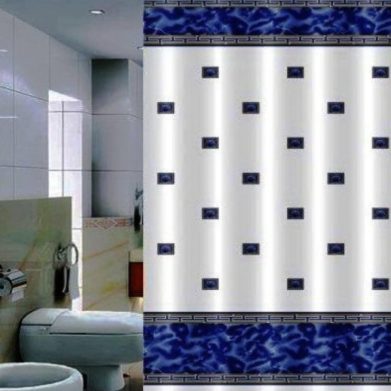 Штора для ванной Primanova Zumrut белая с голубым 180х200 см, цвет белый