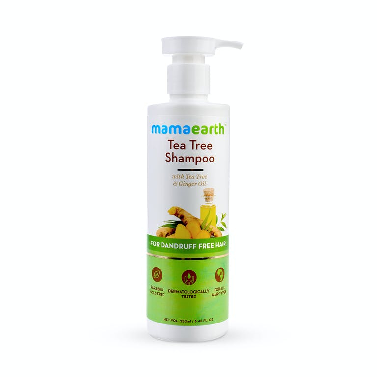 фото Шампунь для волос mamaearth tea tree & ginger oil, чайное дерево против перхоти, 250 мл