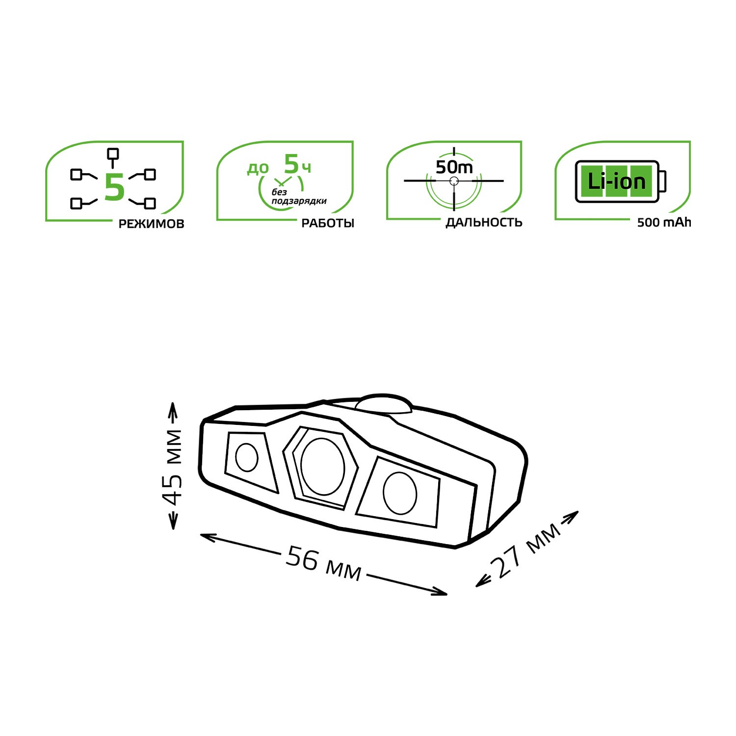 фото Фонарь gauss налобный gfl406 5w 180lm li-ion 500mah led