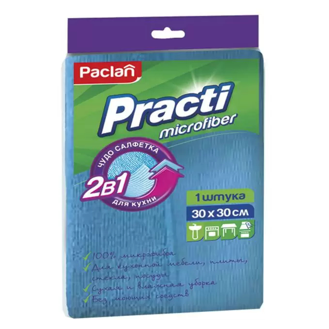 фото Салфетка для кухни paclan practi microfiber 2в1 из микрофибры (30x30 см)