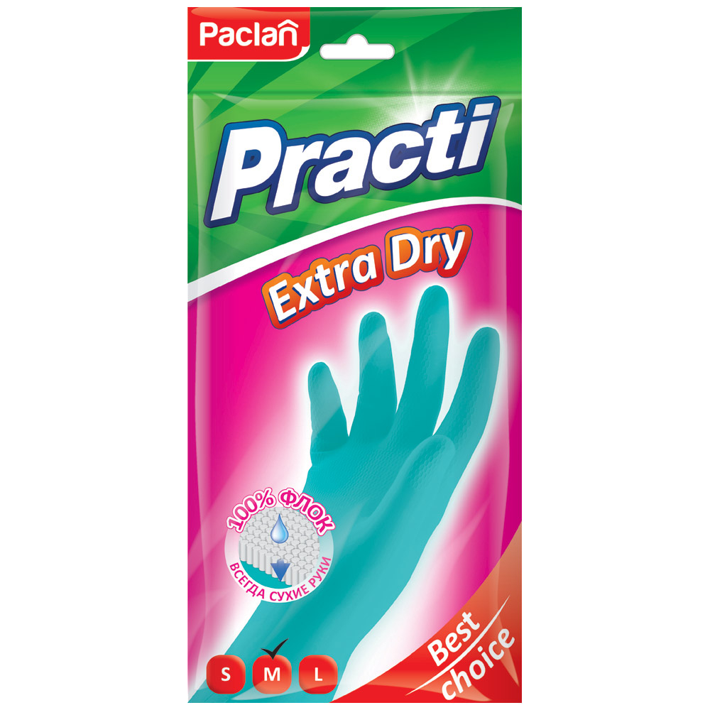 фото Перчатки резиновые paclan extra dry размер м 1 пара в ассортименте