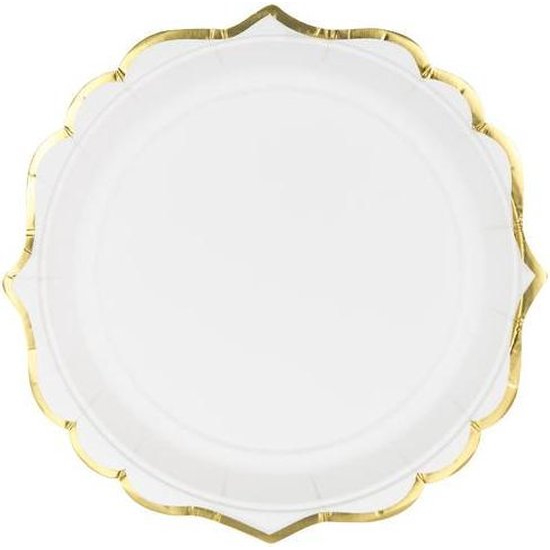 Тарелка Party Deco одноразовая белая с золотым ободком, 18.5 см х 6 шт