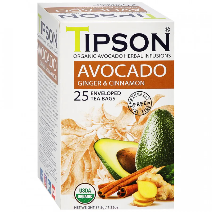 Чай органический Tipson Авокадо, имбирь с корицей, 25 пакетиков