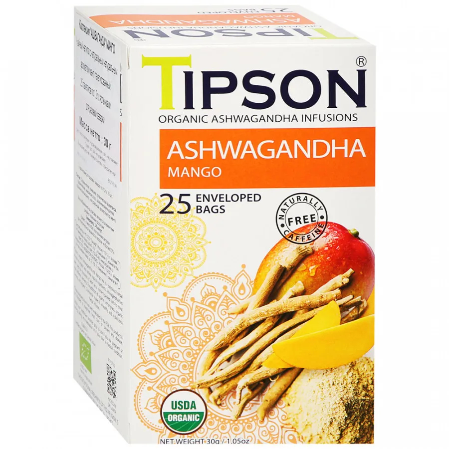 Чай органический Tipson Ашваганда с манго, 25 пакетиков