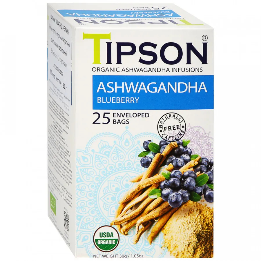 Чай органический Tipson Ашваганда с черникой, 25 пакетиков