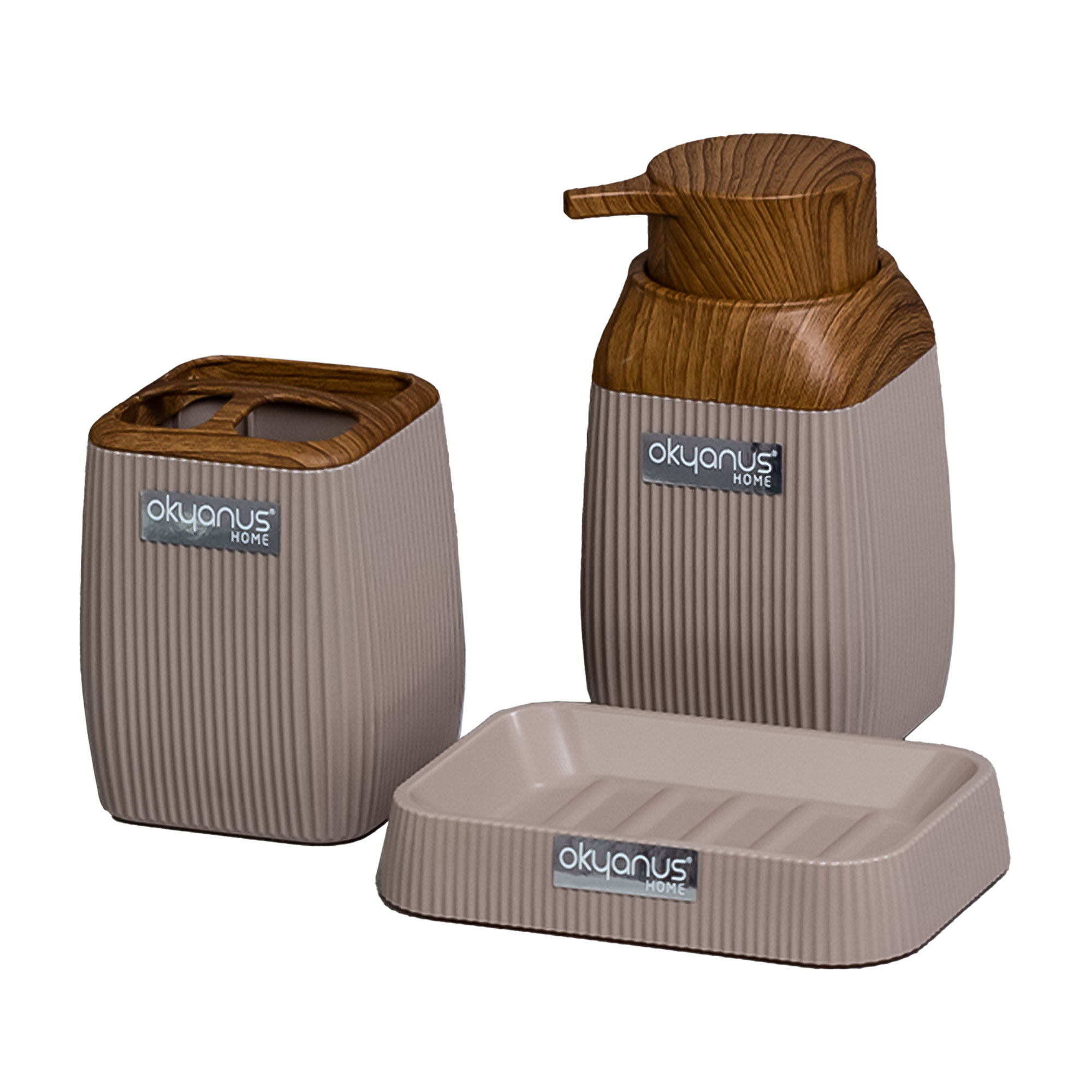 

Набор аксессуаров для ванной Ag concept с каймой под дерево 3 предмета бежевый