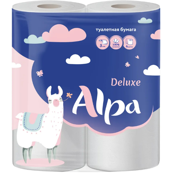 Туалетная бумага Alpa 3-слойная, 4 рулона, белая