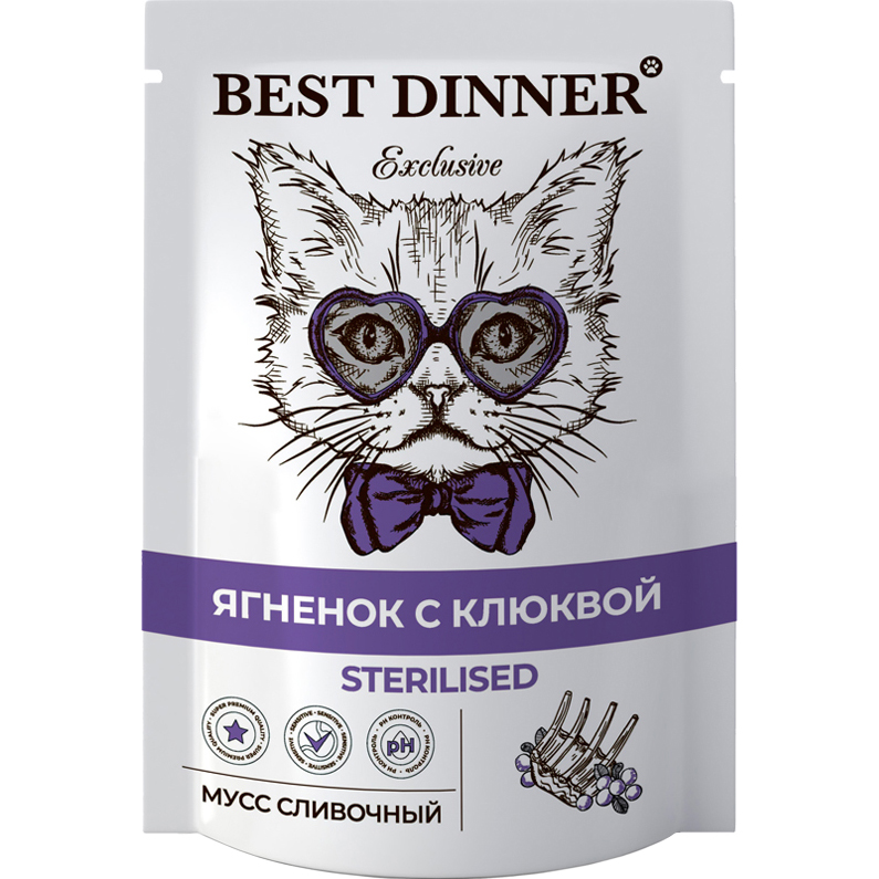 фото Корм для кошек best dinner exclusive sterilised мусс сливочный ягненок с клюквой 85 г