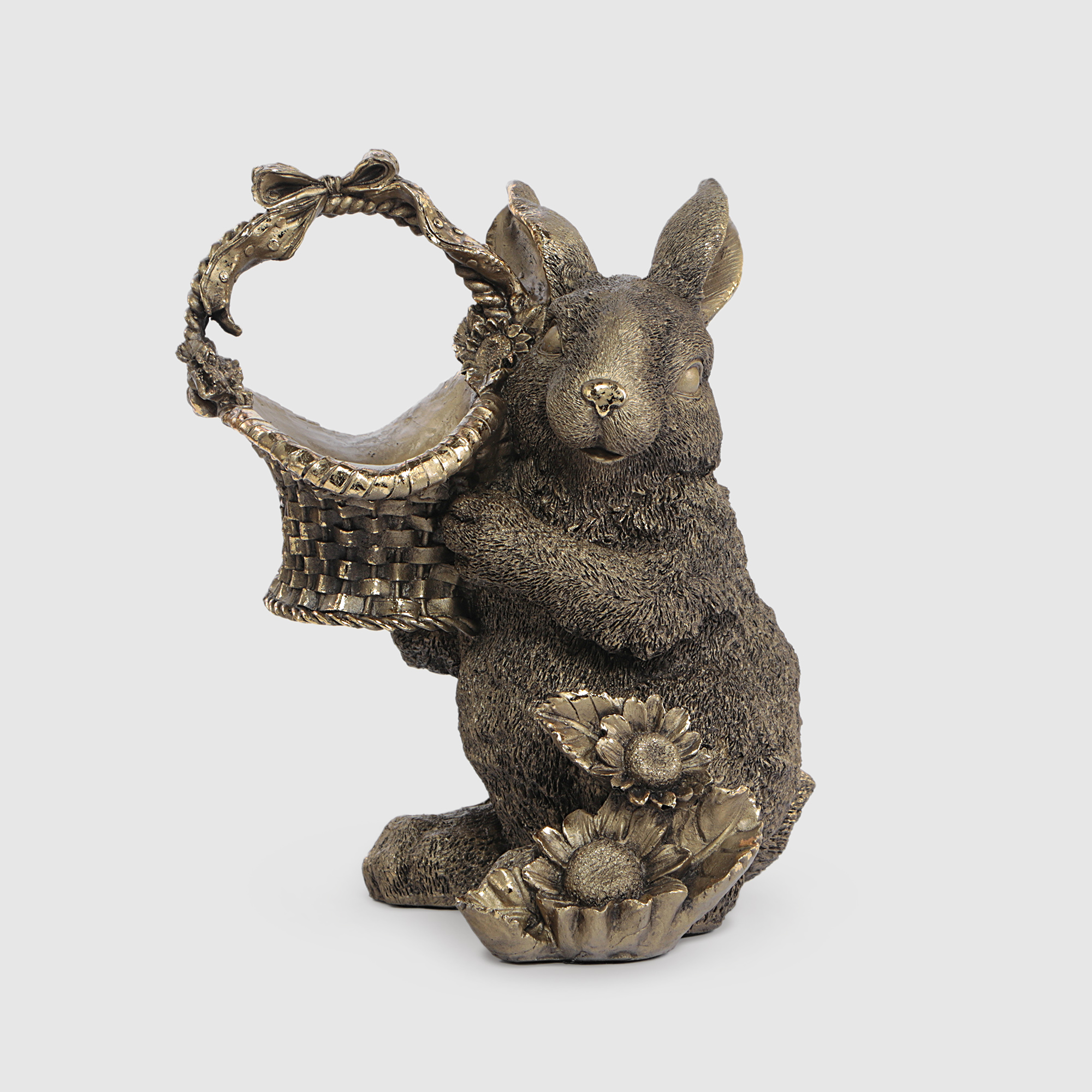 Фигура декоративная Тпк полиформ Зайка с лукошком H-34,5 см L-30 см W-24 см бронза