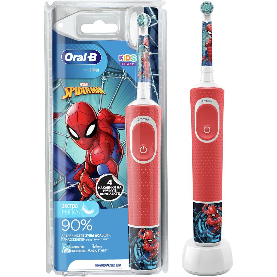 Электрическая зубная щетка Braun Oral-B Vitality Kids Spiderman, цвет красный - фото 2