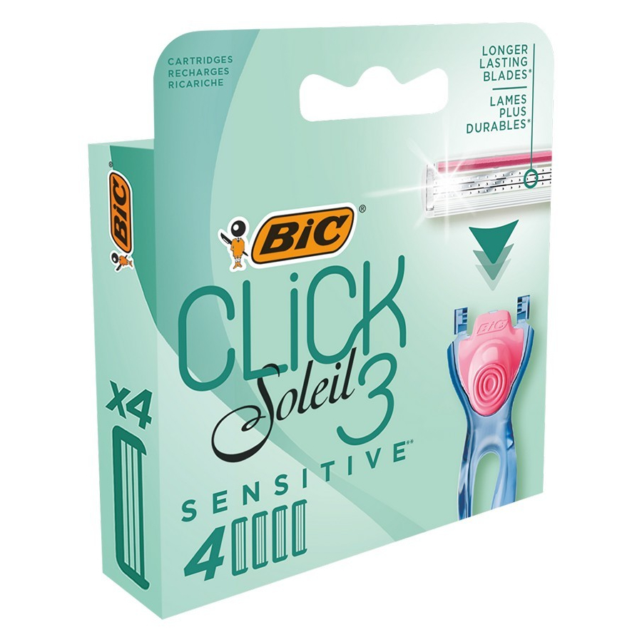 фото Сменные кассеты для бритвы bic click 3 soleil sensitive 3 подвижных лезвия, женские, 4 шт