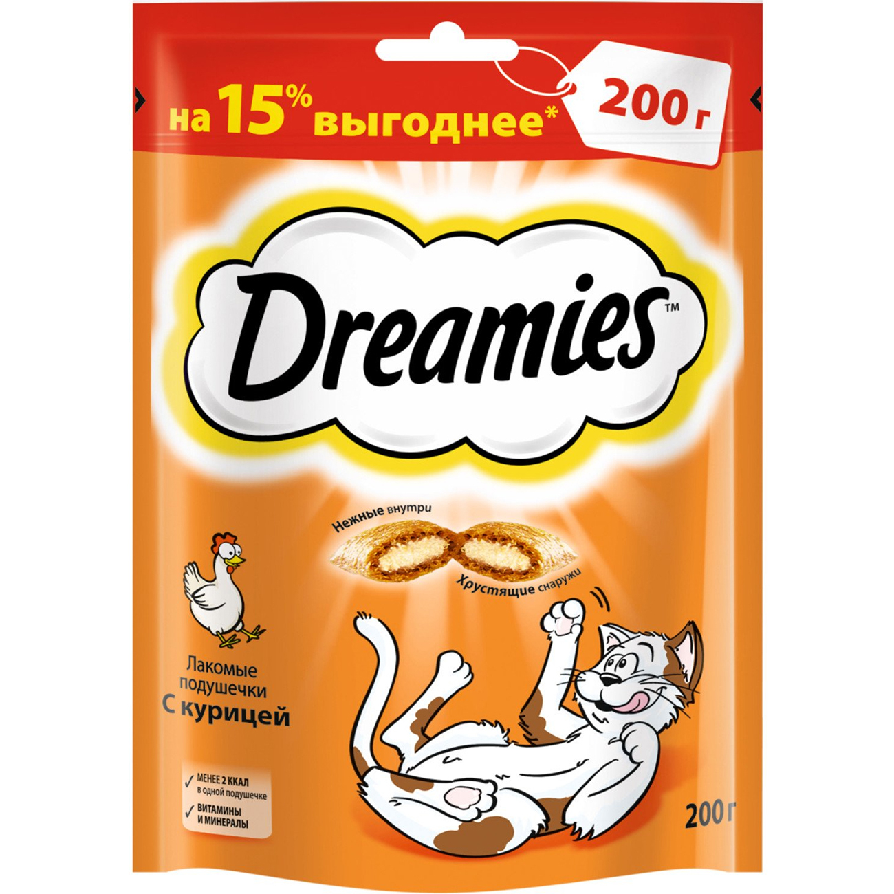 

Лакомство для кошек DREAMIES Подушечки с курицей 200 г