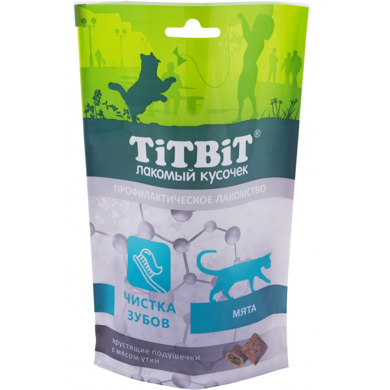Лакомство для кошек TITBIT Хрустящие подушечки с мясом утки для чистки зубов 60 г