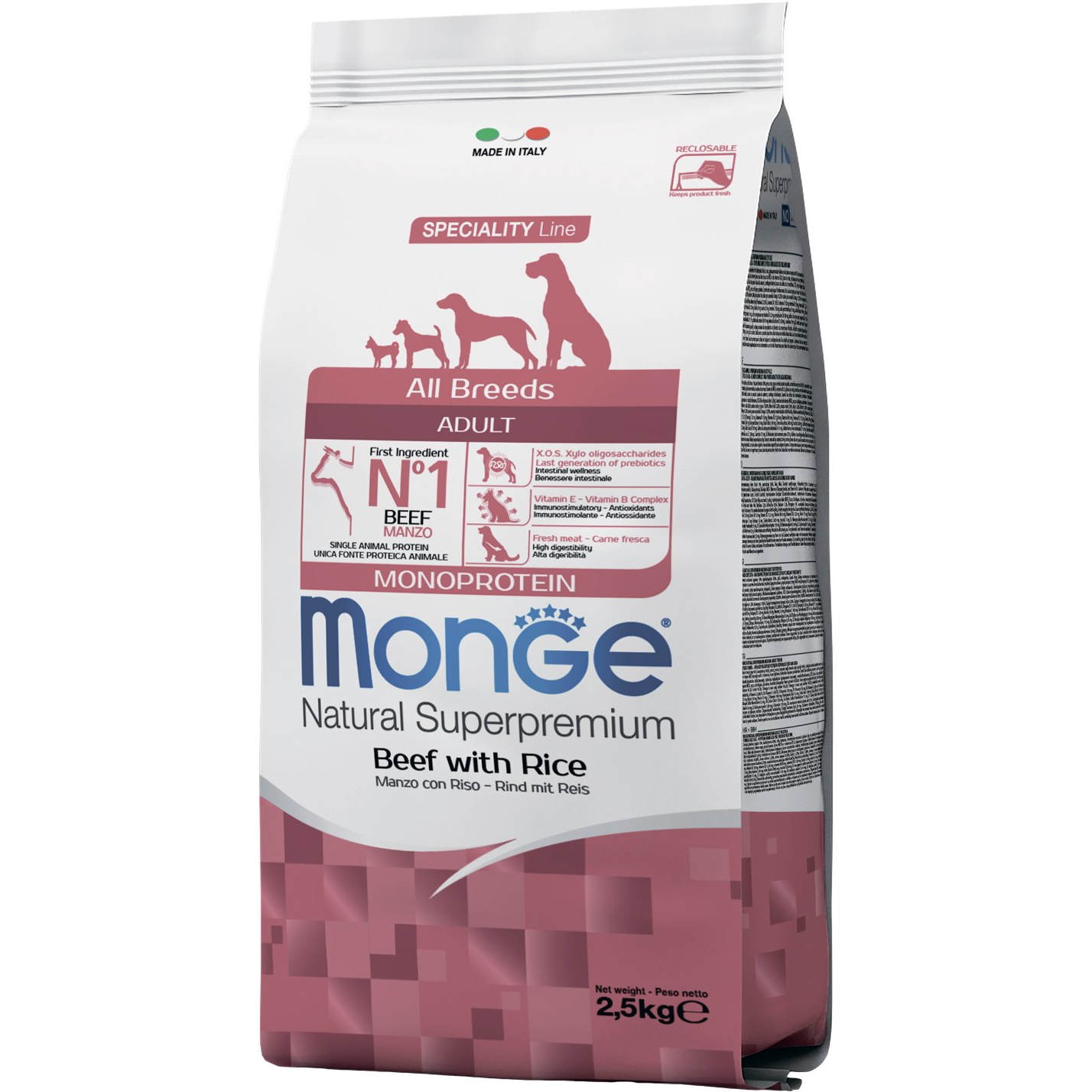фото Корм для собак monge monoprotein для всех пород с говядиной и рисом 2,5 кг