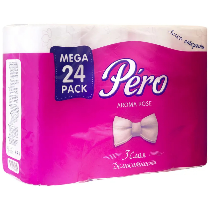 Бумага туалетная Pero Rose 3-слойная, 24 рулона, белая, ароматизированная, цвет белый - фото 1