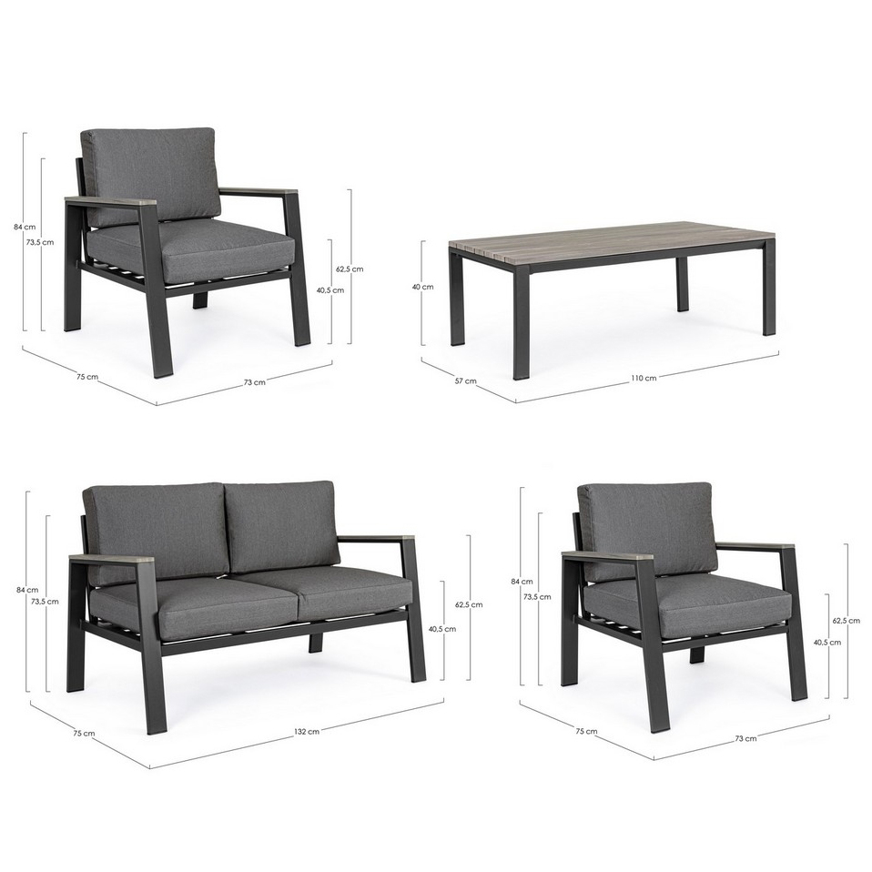 Комплект мебели Bizzotto Belmar 4 предмета, цвет серый, размер 132х75х84 см - фото 2