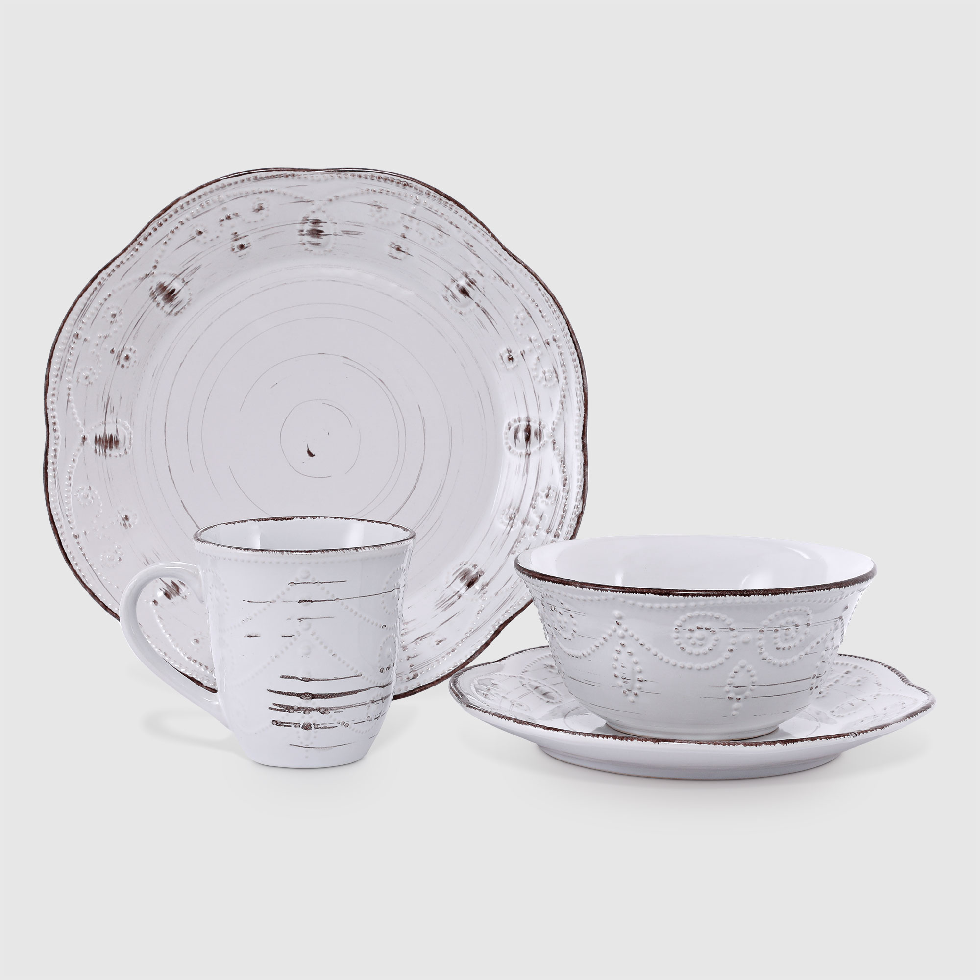 Набор посуды Macbeth Bone Porcelain Кантри белый на 6 персон из 24 предметов - фото 1