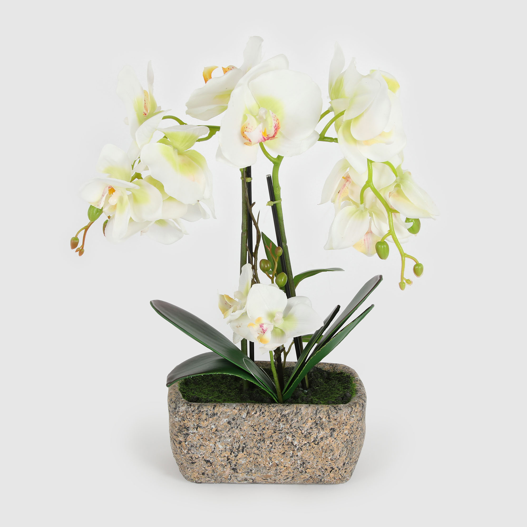 Цветок искусственный Fuzhou Light в горшке орхидея бело-зеленая 36 см