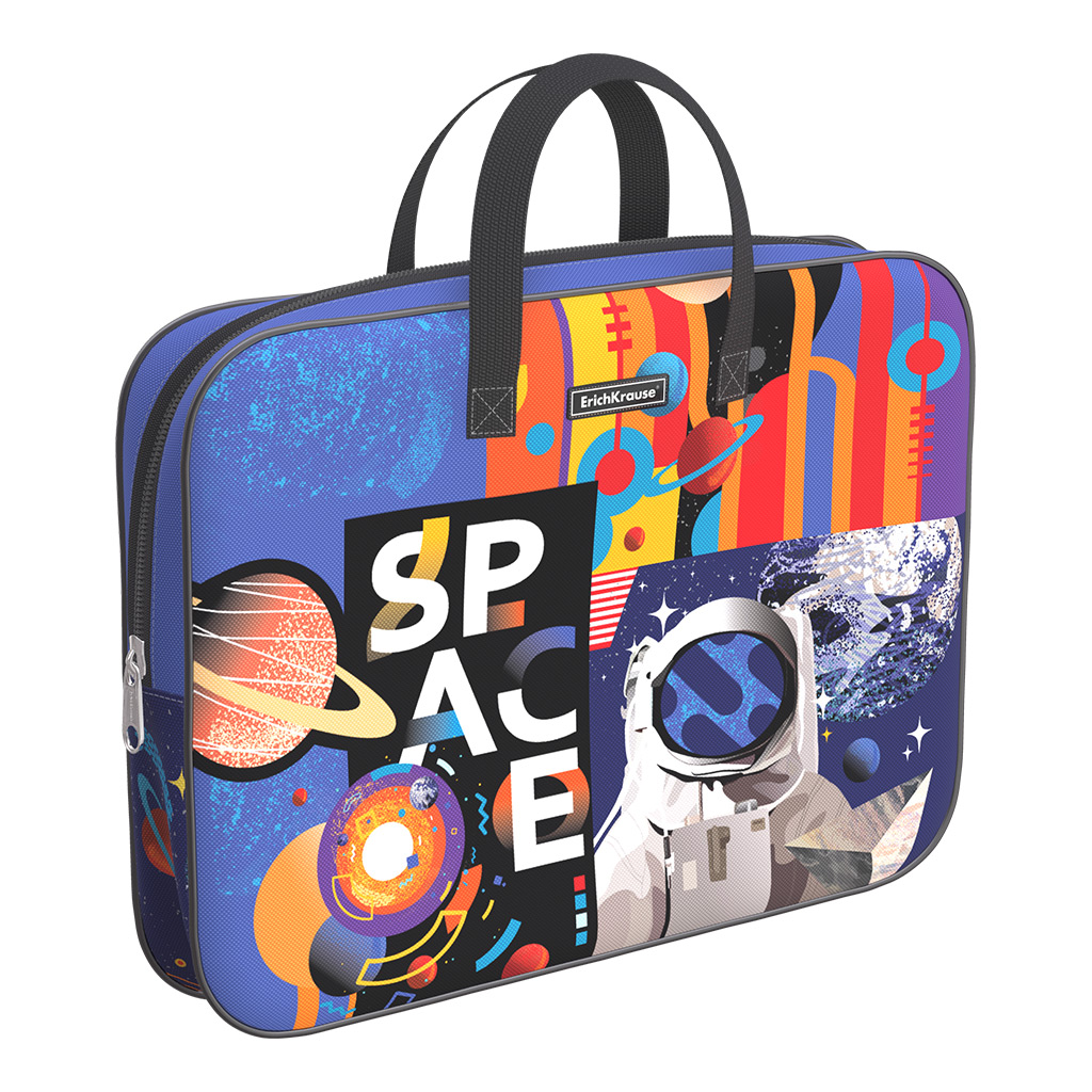 

Папка текстильная на молнии Erich Krause Cosmonaut с ручками A4+, Синий