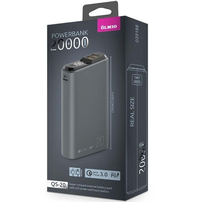 Внешний аккумулятор Olmio QS-20 темно-серый
