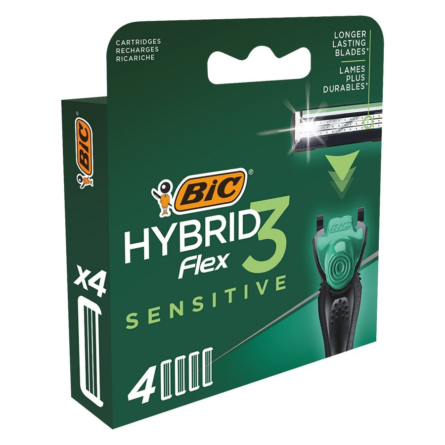 фото Сменные кассеты для бритвы bic hybrid 3 flex sensetive, мужские, 4 шт