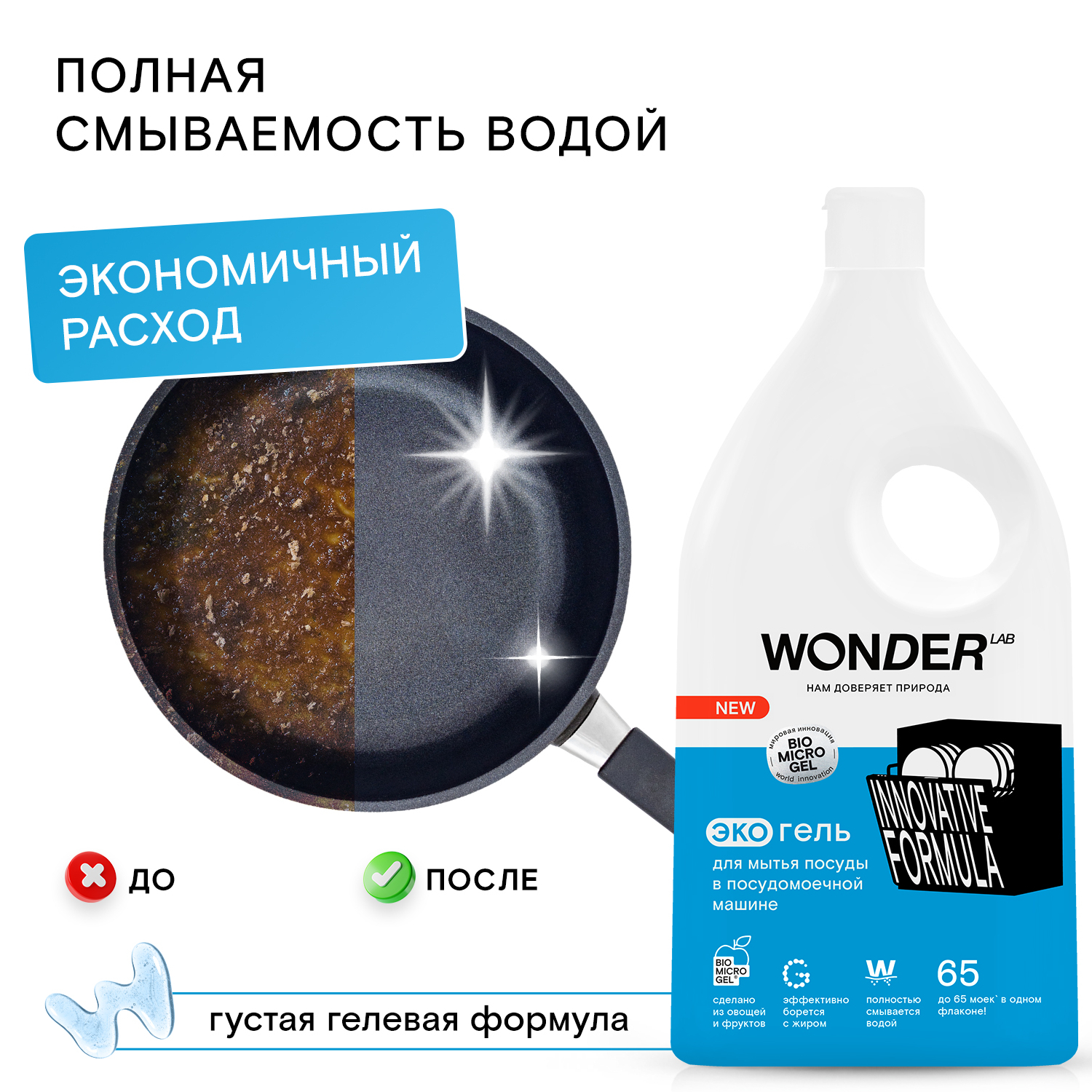 фото Экогель wonder lab для мытья посуды в посудомоечной машине 1 л