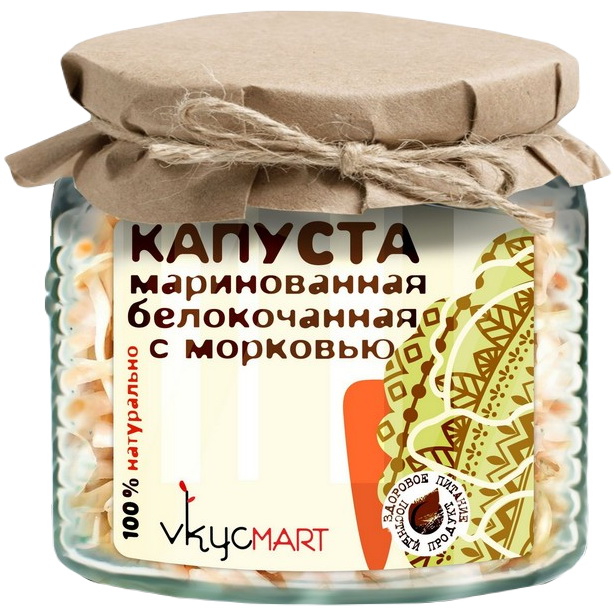 Капуста белокочанная с морковью Vkycmart маринованная, стерилизованная 400 г