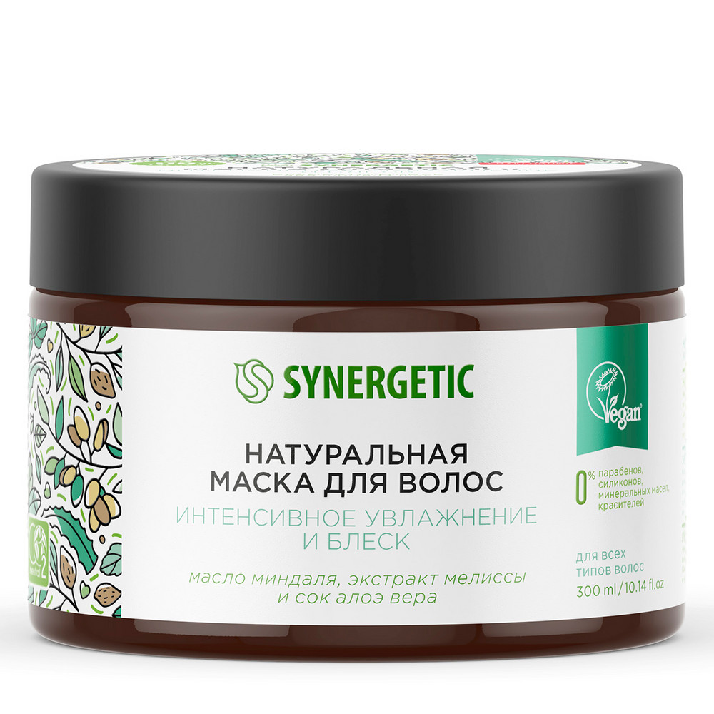 фото Натуральная маска для волос synergetic интенсивное увлажнение и блеск, 300 мл