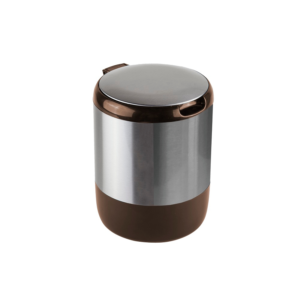 Урна с крышкой для мусора Primanova Lima коричневая с серебряным 15,5х20 см