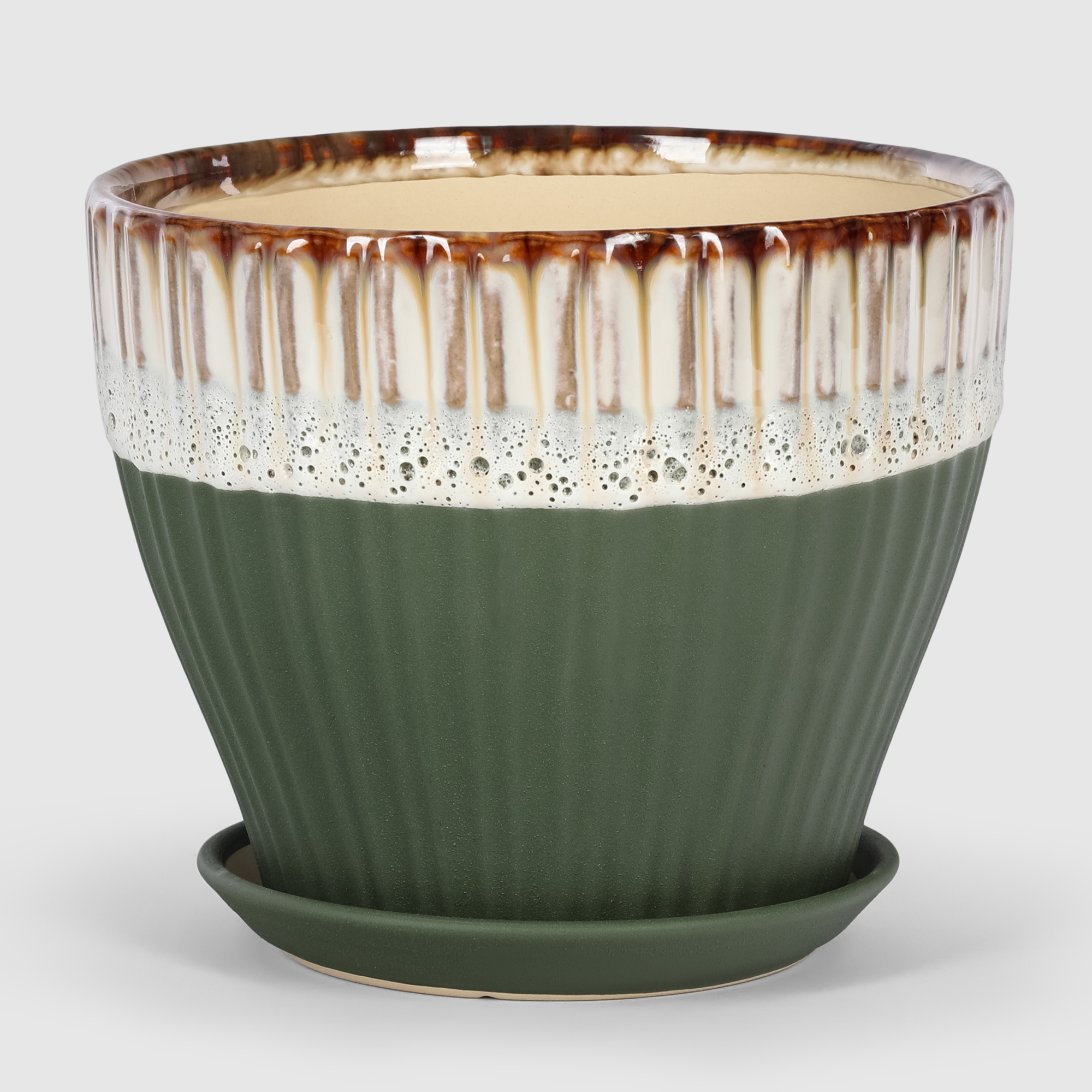 Кашпо керамическое для цветов Shine Pots 25x20см зелено-белый