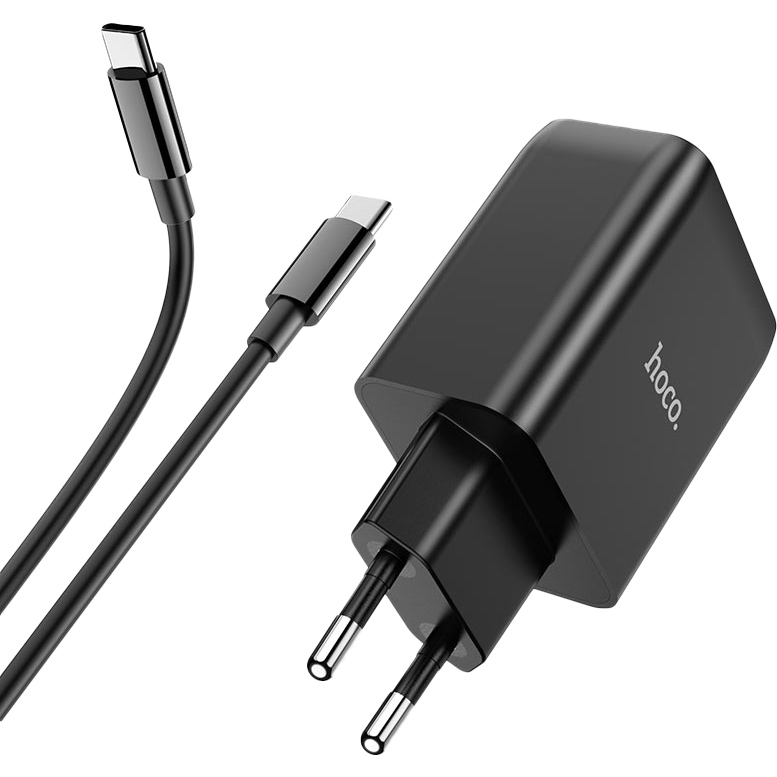 Зарядное устройство Hoco N18 Phenomenon (2xUSB Type-C, USB) кабель Type-C, черный - фото 3