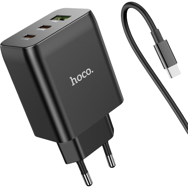 Зарядное устройство Hoco N18 Phenomenon (2xUSB Type-C, USB) кабель Type-C, черный - фото 4
