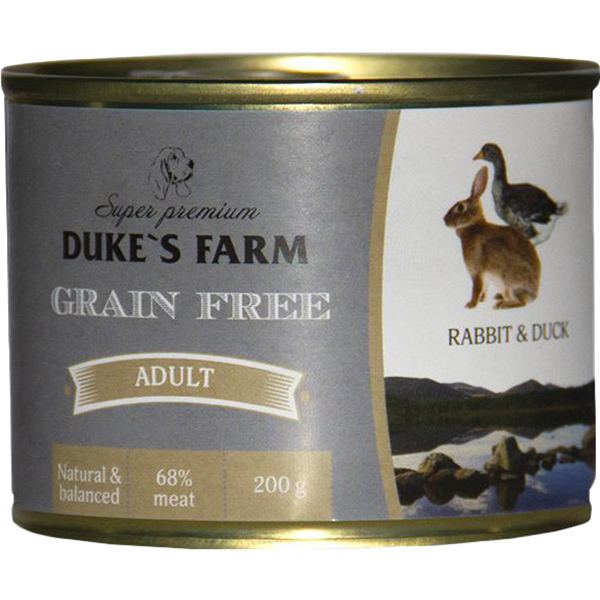 фото Корм для собак duke's farm grain free беззерновой кролик, утка, клюква, шпинат 200г