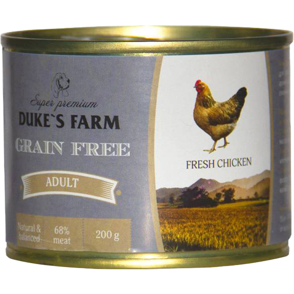 фото Корм для собак duke's farm grain free беззерновой курица, клюква, шпинат 200г