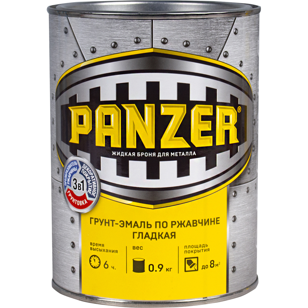 фото Грунт-эмаль panzer 3 в 1 по ржавчине гладкая желтая 0,9 кг