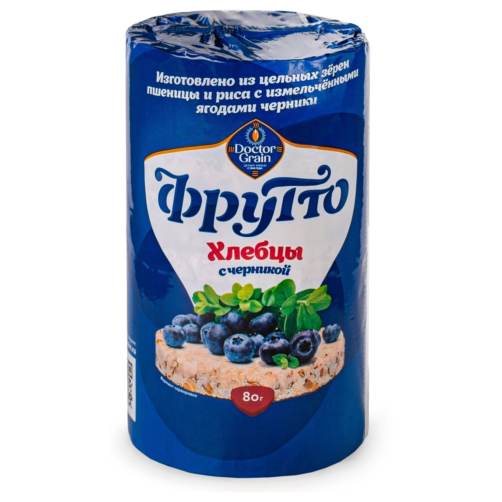 Хлебцы цельнозерновые Doctor Grain Фрутто с черникой, 80г
