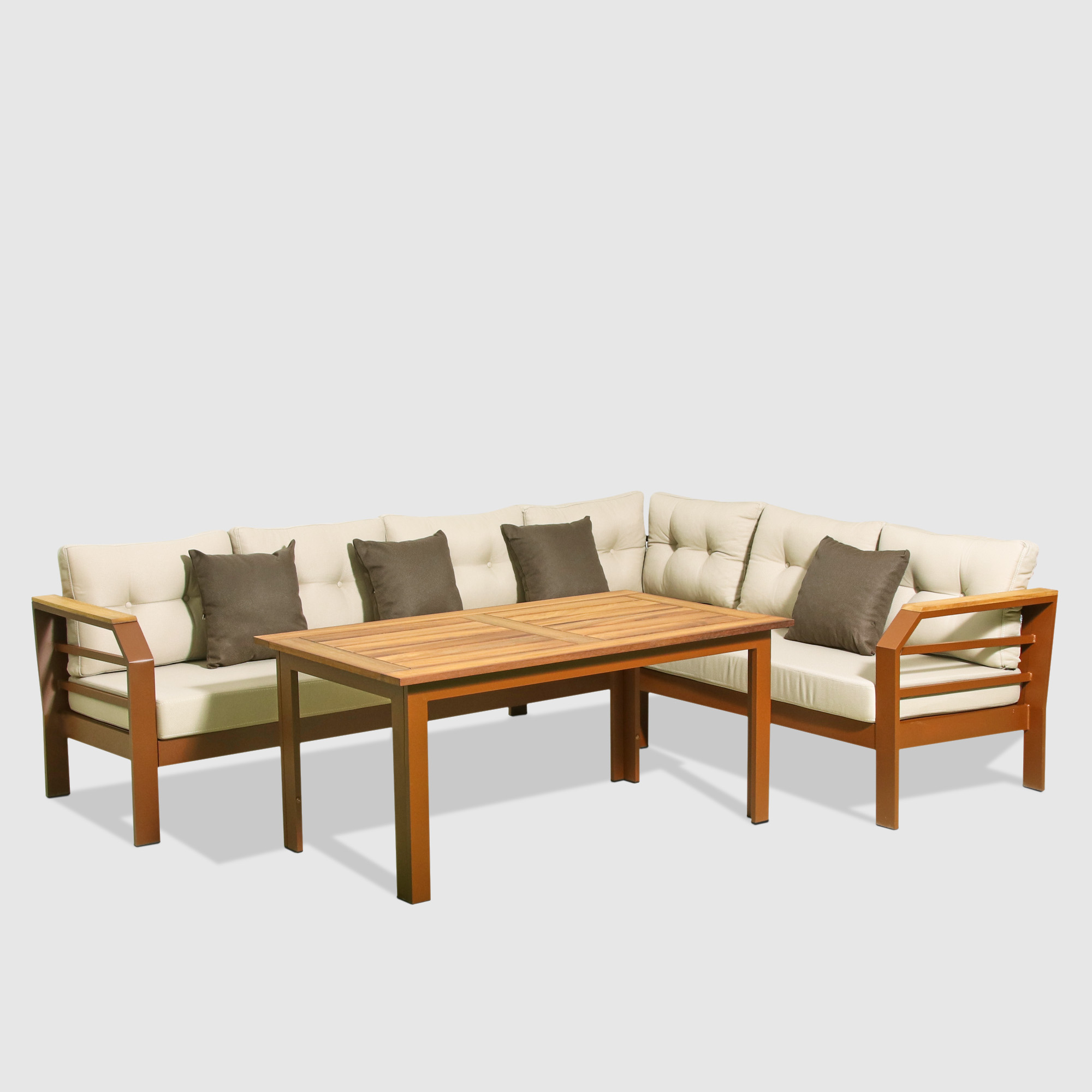 Комплект мебели Alora Garden диван угловой + столик, цвет коричневый, размер 262х203х65