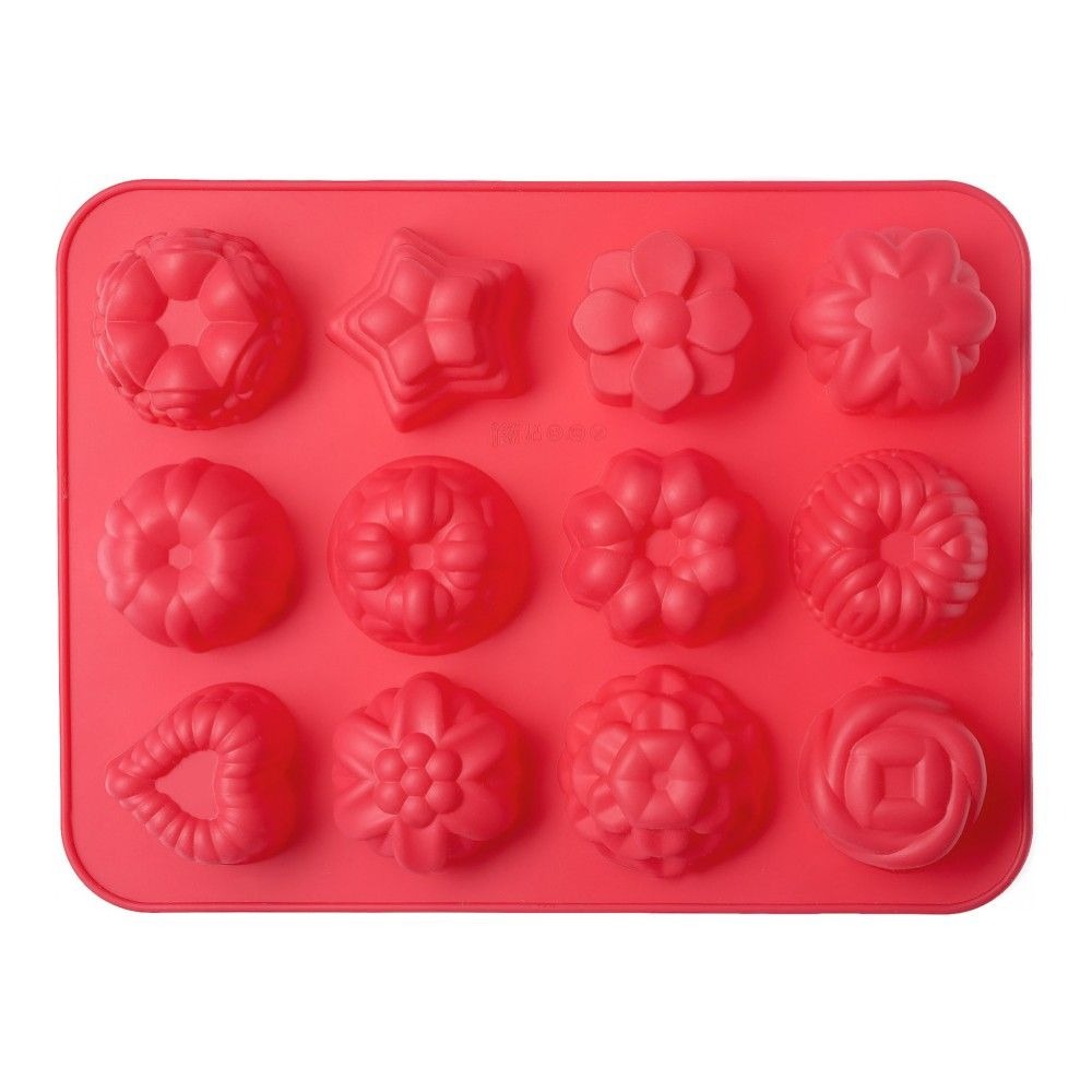 Форма силиконовая для выпечки Walmer Bakery красная 12 кексов, цвет красный - фото 1