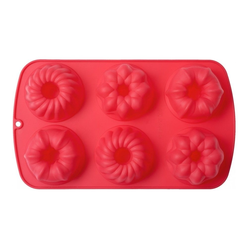 Форма силиконовая для выпечки Walmer Muffins красная 6 кексов, цвет красный - фото 1