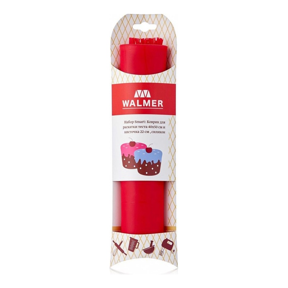 Набор Walmer Smart Коврик для раскатки теста и кисточка, цвет красный - фото 2
