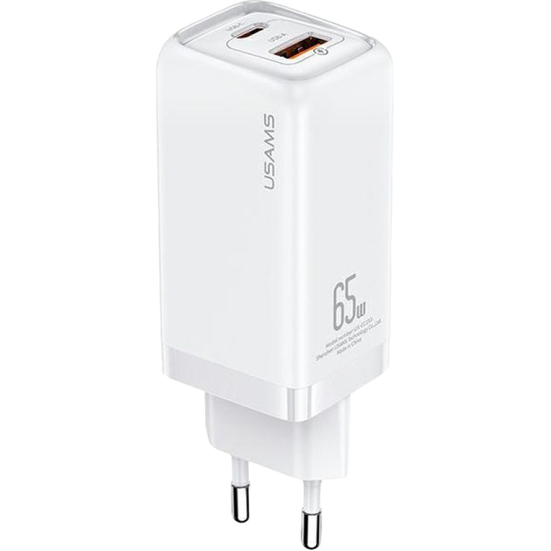 Зарядное устройство USAMS US-CC153 T47 65W USB-A + USB-C с быстрой зарядкой PD+QC (CC153TC02) белый - фото 1
